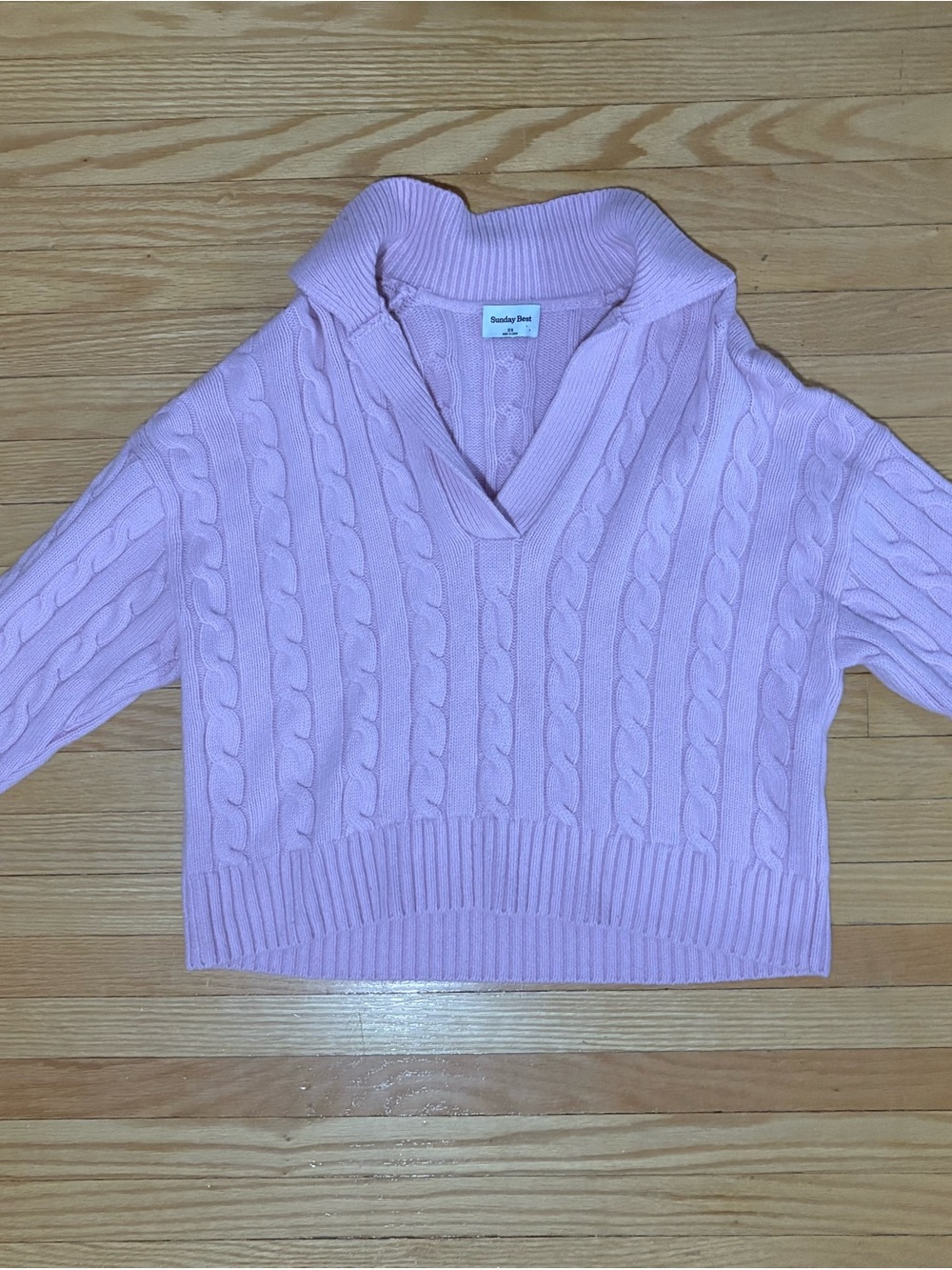 Sunday Best Pink Cable-Knit V-Collar Sweater